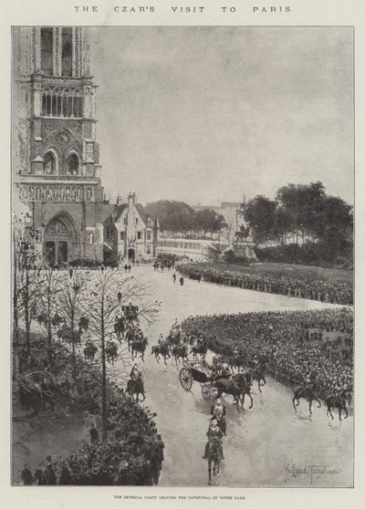 Czar की पेरिस यात्रा, इंपीरियल पार्टी Notre Dame के कैथेड्रल छोड़ने द्वारा जोसेफ हॉलैंड ट्रिंगहैम
