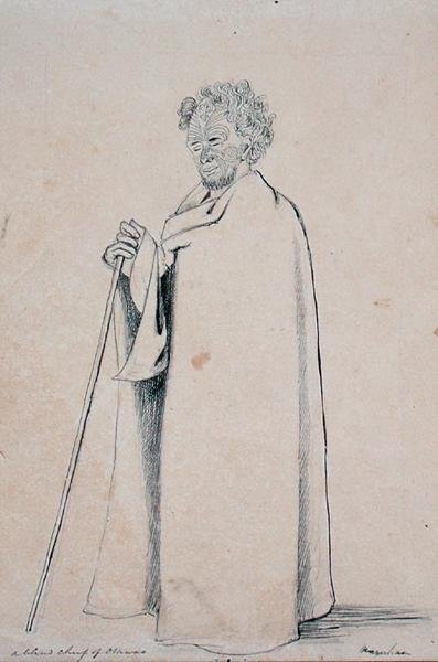 ओटावाओ का एक ब्लाइंड चीफ, c.1844 (कागज पर कलम और पेंसिल) द्वारा जोसेफ जेनर मेरेट