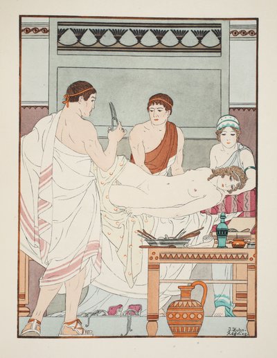स्त्री रोग संबंधी परीक्षा, &39;द वर्क्स ऑफ हिप्पोक्रेट्स&39;, 1934 से चित्रण द्वारा जोसेफ कुह्न रेग्नियर