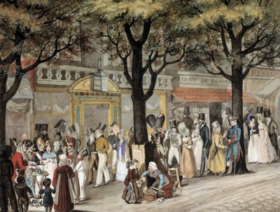 जोसेफ लुई बेलंगे (1800-1866) 1819 पेरिस, मुसी कार्नावलेट द्वारा 1819 वॉटरकलर में पेरिस में एक बुलेवार्ड पर चलें द्वारा जोसेफ लुइस हिप्पोलीटे बेलांगे