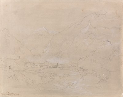 घाटी में टाउन के साथ पहाड़ी लैंडस्केप, c.1840 (कागज पर ग्रेफाइट और ग्रे वॉश) द्वारा जोसेफ मैलॉर्ड विलियम टर्नर