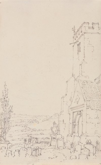 दक्षिण पोर्च और अज्ञात चर्च के टॉवर, c.1790-95 (रखी कागज पर पेंसिल) द्वारा जोसेफ मैलॉर्ड विलियम टर्नर