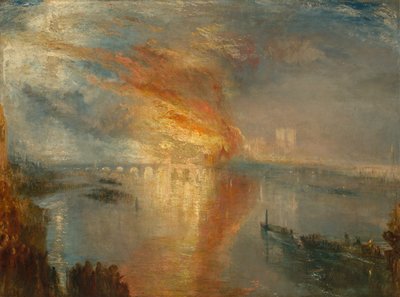 द बर्निंग ऑफ द लॉर्ड्स एंड कॉमन्स, 16 अक्टूबर 1834, 1835। द्वारा Joseph Mallord William Turner