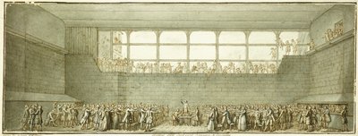 टेनिस कोर्ट शपथ, लगभग 1789 (काला चाक, कलम और भूरे रंग की स्याही, ग्रे वॉश के साथ) द्वारा जोसेफ मैरी फ्लोएस्ट