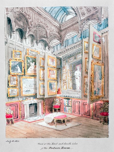 Soane के दूसरे पिक्चर रूम के पूर्व और दक्षिण की ओर का दृश्य, c.1825 (कागज पर पानी का रंग) द्वारा जोसेफ माइकल गैंडी