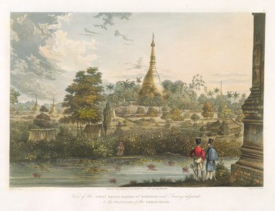 हेनरी पायल (1795-1833) 1825-26 द्वारा उकेरे गए पश्चिम से रंगून में ग्रेट डेगन पैगोडा का दृश्य द्वारा जोसेफ मूर