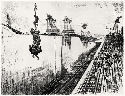 गतुन में डिनर का समय, जोसेफ पेनेल द्वारा पनामा नहर से प्लेट III, 1912 (कागज पर लकड़ी का कोयला) द्वारा जोसेफ पेनेल