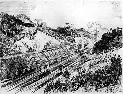 लास कैस्केड्स में कट में, जोसेफ पेनेल द्वारा पनामा नहर से प्लेट XII, 1912 (कागज पर लकड़ी का कोयला) द्वारा जोसेफ पेनेल