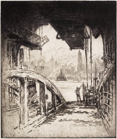 फेरी हाउस; जर्सी सिटी साइड, 1919 से कोर्टलैंड स्ट्रीट फेरी द्वारा जोसेफ पेनेल