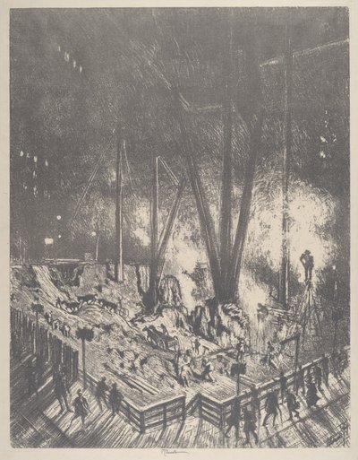 नींव, एक गगनचुंबी इमारत का निर्माण, 1910। द्वारा जोसेफ पेनेल