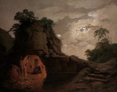 विलीइल्स टॉम्ब मूनलाइट द्वारा, सिलियस इट्सुकस डिक्लेमिंग के साथ, 1779। द्वारा डर्बी के जोसेफ राइट
