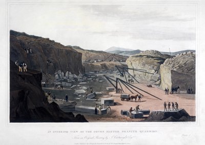 रॉबर्ट हेवेल (1793-1878) 1825 (रंगीन जलीय) द्वारा उकेरा गया डेवोन हेटोर ग्रेनाइट खदानों का एक आंतरिक दृश्य द्वारा कार्टराइट के बाद जोसेफ