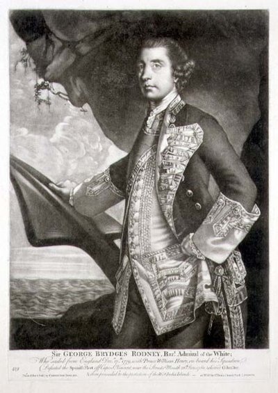 विलियम डिकिंसन (1746-1823) पब द्वारा उकेरी गई सर जॉर्ज ब्रायडगेस रॉडनी (1719-92) एडमिरल ऑफ द व्हाइट का पोर्ट्रेट। कैरिंगटन बाउल्स द्वारा (fl.1744-93) (उत्कीर्णन) द्वारा जोशुआ (बाद) रेनॉल्ड्स