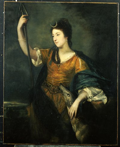 लेडी ऐनी डॉसन की पोर्ट्रेट, डायना के रूप में तीन चौथाई लंबाई, 1753-54 द्वारा जोशुआ रेनॉल्ड्स