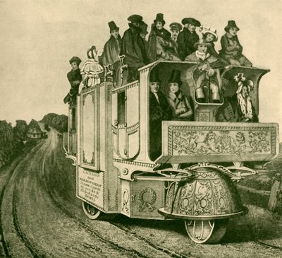 विलियम चर्च की स्टीम रोड कैरिज लंदन और बर्मिंघम के बीच चल रही है, 1930। द्वारा योशिय्याह एलन