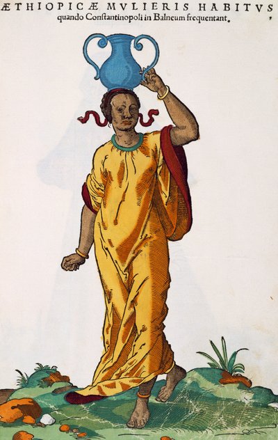 इथियोपियाई महिला, जोस्ट अम्मान (1539-1591) की पेंटिंग से हैंस वेइगेल एल्डर (सक्रिय 1549-1577) द्वारा उत्कीर्ण, हैबिटस प्रिंसिपियोरम पॉपुलोरम दोनों पुरुषों और महिलाओं को एकवचन कला के साथ चित्रित किया गया, नूर्नबर्ग द्वारा जोस्ट अम्मान