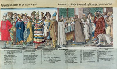 1576 में रेगन्सबर्ग में पवित्र रोमन सम्राट के लिए रूस के इवान चतुर्थ (1530-84) के महान दूतावास (रंगीन लकड़हारा) (विस्तार) द्वारा जोस्ट अम्मान