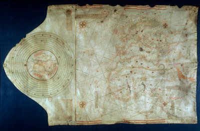 जुआन डे ला कोसा (1460-1510) का समुद्री चार्ट, नाविक क्रिस्टोफर कोलंबस का मानचित्रकार साथी (1451-1506) द्वारा जुआन डे ला कोसा