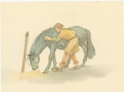 एक मध्यकालीन दूल्हा घोड़े को ब्रश करते हुए, 2004। द्वारा जूडिथ डोबी