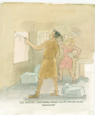 मास्टर शिल्पकार जूलिया के मोज़ेक फर्श, 2003 के लिए डिज़ाइन तैयार करता है। द्वारा जूडिथ डोबी