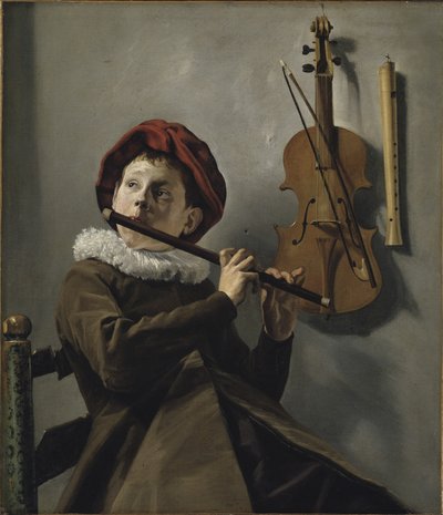 लड़का बांसुरी बजा रहा है, c.1630 (कैनवास पर तेल) द्वारा Judith Leyster