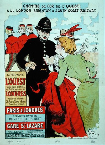 Compagnie des Chemins de Fer de l'Ouest . के लिए पेरिस से लंदन के लिए पोस्टर विज्ञापन ट्रेन सेवाएं द्वारा जूल्स अलेक्जेंड्रे ग्रुएन या ग्रुन