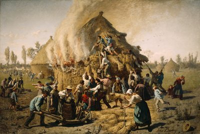 1856 में एक हेस्टैक में आग द्वारा जूल्स ब्रेटन