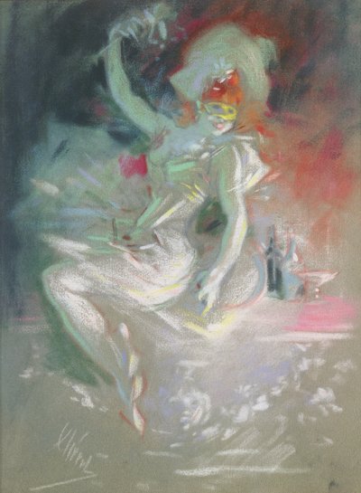 बहाना, 1890 (कागज पर पेस्टल) द्वारा जूल्स चेरी