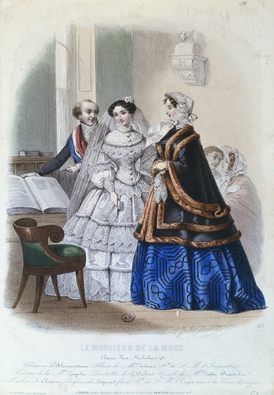 वेडिंग ड्रेस, द फैशन मॉनिटर से फैशन प्लेट, 1854 द्वारा जूल्स डेविड