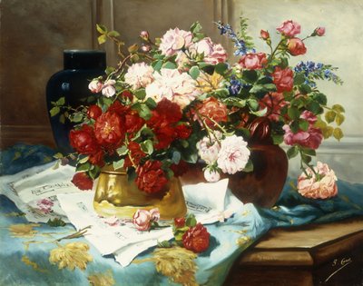 फूल और चादर संगीत के साथ फिर भी जीवन, c.1877 द्वारा Jules Etienne Carot