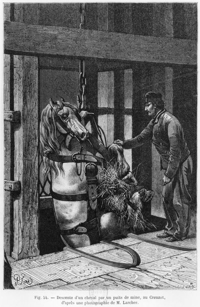 ली क्रेयुसैट में हॉर्स को कोलपिट से नीचे गिराया गया, लुई साइमन (1830-86) 1867 द्वारा &39;ला वी सॉटरेन&39; से चित्र द्वारा जूल्स फेरत