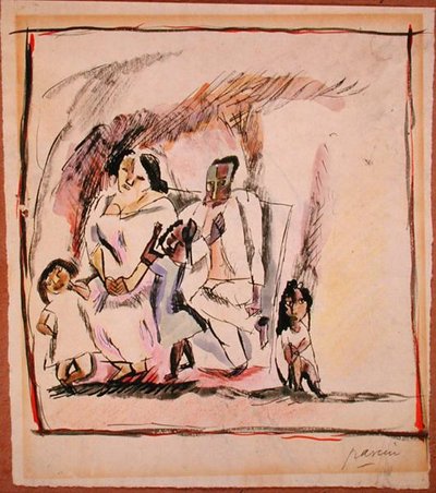 माता, पिता और तीन बच्चे (कागज पर जल रंग) द्वारा जूल्स पास्किन