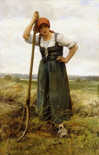 किसान महिला एक पिचफ़र्क पर झुकती है, द्वारा Julien Dupre