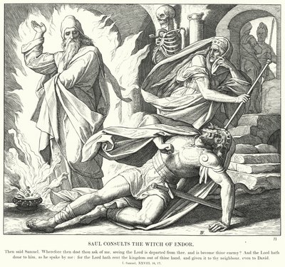 शाऊल ने एंडोर की चुड़ैल से सलाह ली (उत्कीर्णन) द्वारा जूलियस (बाद में) श्नोरर वॉन कैरोलसफील्ड