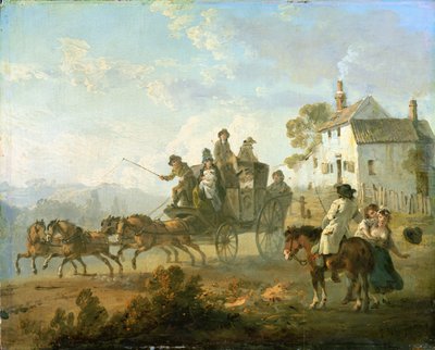 कंट्री रोड पर एक स्टेज कोच, 1792 द्वारा Julius Caesar Ibbetson