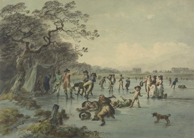 हाइड पार्क में स्केटिंग, c.1785 (कागज पर कलम, स्याही और शौचालय) द्वारा जूलियस सीजर इबेट्सन