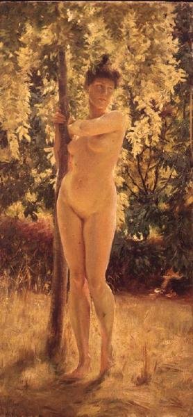 छायादार पेड़ के नीचे नग्न महिला द्वारा Julius Leblanc Stewart
