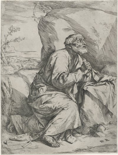 द पेनिटेंट सेंट पीटर, c.1621 (उत्कीर्ण कागज पर उत्कीर्णन के साथ) द्वारा जुसेप डी रिबेरा
