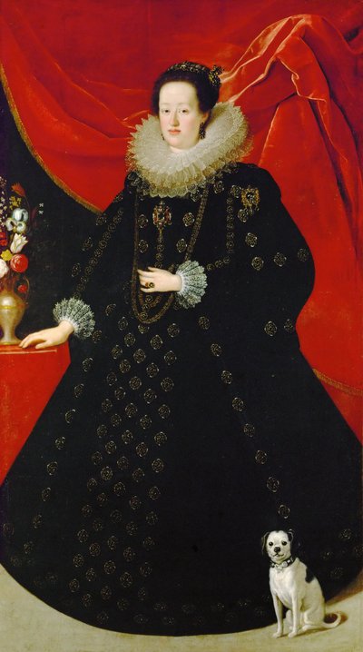 Eleonore de Gonzague (ou de Mantoue) - एलोनोरा गोंजागा का पोर्ट्रेट (1598-1655), काली पोशाक में, Sustermans, Justus (Giusto) (1597-1681) द्वारा। कैनवास पर तेल, सीए 1624। आयाम: 207x108 सेमी। कला इतिहास संग्रहालय, वियना द्वारा जस्टस सुस्टरमन्स