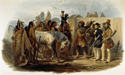 प्रिंस मैक्स वॉन विद-न्यूविद (1782-1867) और कार्ल बोडमेर को हिदत्सा इंडियंस द्वारा बधाई दी जाती है द्वारा कार्ल बॉडर