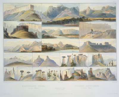 ऊपरी मिसौरी पर उल्लेखनीय हिल्स, एफ। सलाथे द्वारा उत्कीर्ण, 1839 में प्रकाशित (एक्वाटिंट) द्वारा कार्ल बॉडर