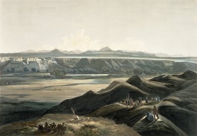 रॉकी पर्वत का दृश्य, &39;नॉर्थ अमेरिका के आंतरिक इलाकों में यात्राएं&39; के खंड 2 से प्लेट 44, सिगिस्मोंड द्वारा उत्कीर्ण (1801-72) 1844 (जलीय) द्वारा कार्ल बॉडर