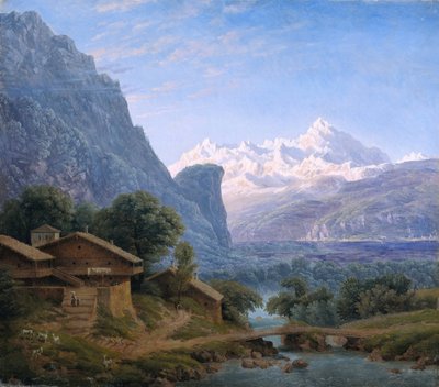 मोंट ब्लांक का दृश्य - कार्ल फ्रेडरिक शिंकेल (1781-1841)। तेल के रंगों से केन्वस पर बना चित्र द्वारा कार्ल फ्रेडरिक शिन्केल