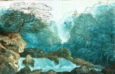 एक लकड़ी में जलप्रपात, अंडरइन के उत्पादन के लिए सेट डिजाइन, द्वारा Karl Friedrich Schinkel