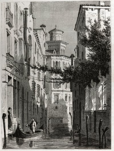 वेनेज़िया, वेनिस में बियांका कैप्पेलो का महल। 1850 के आसपास एडलबर्ट डी ब्यूमोंट की वेनिस यात्रा को चित्रित करने के लिए कार्ल गिरार्डेट (1813-1871) द्वारा ड्राइंग। एडौर्ड चार्टन द्वारा संपादित "" ले टूर डू मोंडे "" में उत्कीर्णन द्वारा कार्ल गिरधारी