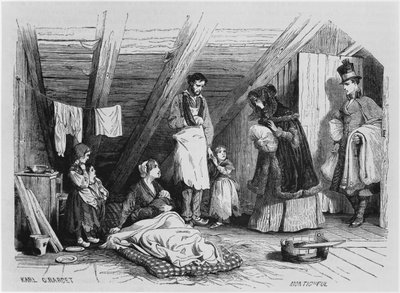 गरीबों का दर्शन, &39;ले मैगसिन पिट्सोरेसक&39;, पेरिस, 1844 से चित्रण द्वारा कार्ल गिरधारी