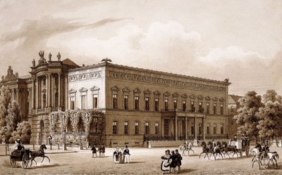 Unter den Linden, बर्लिन। प्रिंस विल्हेम का महल, 1834-36 में कार्ल लैंगहैंस द्वारा निर्मित, और जोनिफ एमानुएल फिशर वॉन एरलाच द्वारा योजना के अनुसार, जोर्ज क्रिस्चियन उंगेर 1775-78 द्वारा निर्मित, कुनिग्लिच बिब्लियोथेक, प्लात्ज़ एम ओपेरनहौस की ओर मुख किए हुए द्वारा Karl Loeillot Hartwig