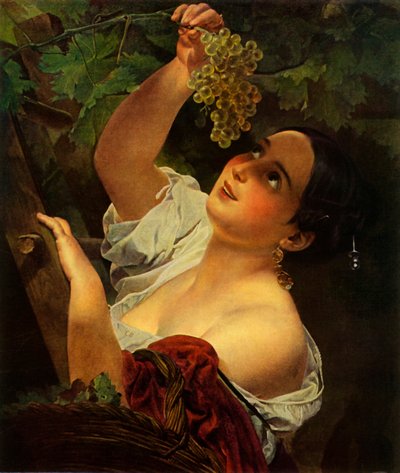 इतालवी दोपहर, इतालवी लड़की अंगूर उठाती है द्वारा Karl Pavlovich Bryullov
