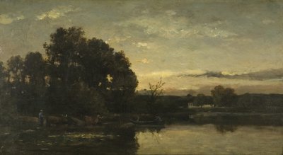 ए रिवर लैंडस्केप, c.1880 (पैनल पर तेल) द्वारा कार्ल पियरे Daubigny