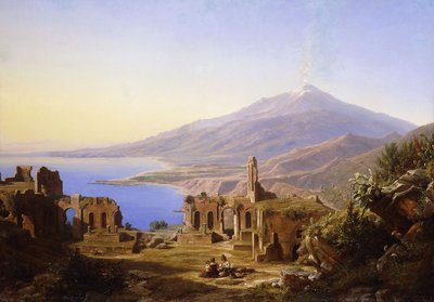 1852 में एटना के साथ ग्रीक थिएटर, टॉरमिना द्वारा कार्ल रॉबर्ट कुमेर